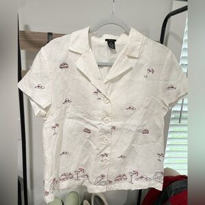 Sandra Vintage Linen Embroidered Purse Martini Shirt Size 10